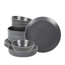 Stone Lain Lauren 12-piece Stoneware Dinnerware Set In CHARCOAL ( Gray ) NEW