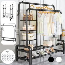 Double Heavy Duty Clothes Rail Hanging Rack Shelf Metal Display Stand Garment UK