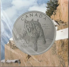 2014 Canada $20 Bobcat Uncirculated 1/4 ounce 9999 silver  original packet  RCM