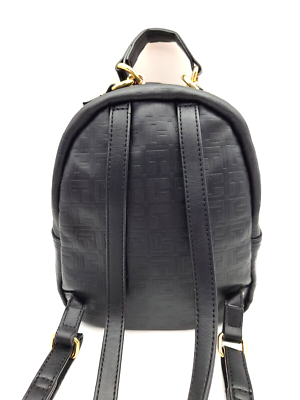 Tommy Hilfiger Black Faux Leather Logo Print Mini Backpack  display picture 1