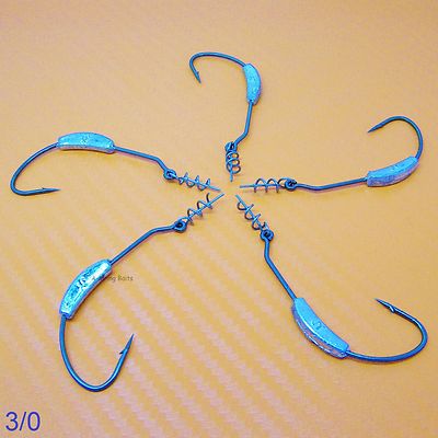 1//0 Weighted Spring Twist Lock Wide Gape Weedless Hooks Texas Rig Worms Lures