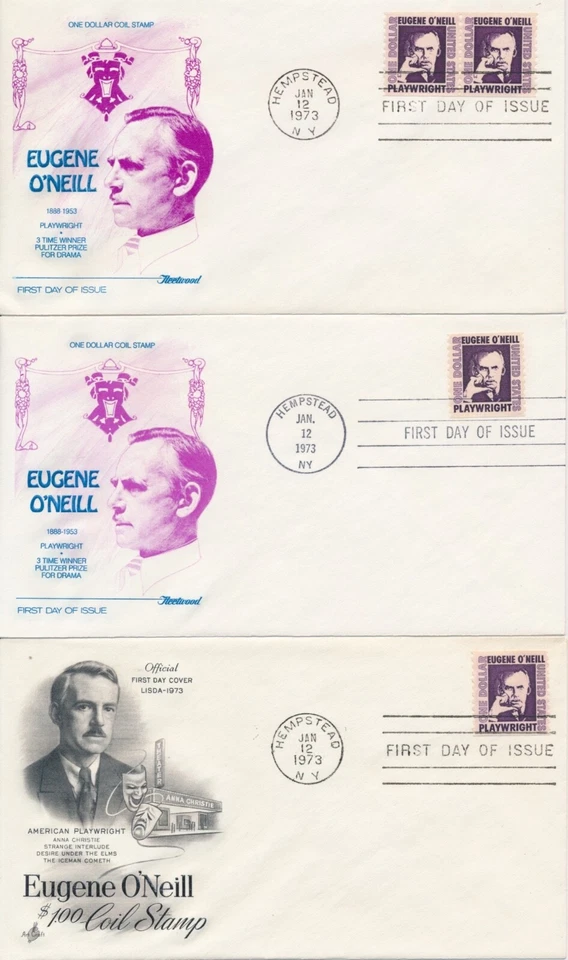 #1305c Eugene O'Neill $1 lot of 11 mixed cachet First Day covers Pairs, 4, Singl - Image 2 of 4