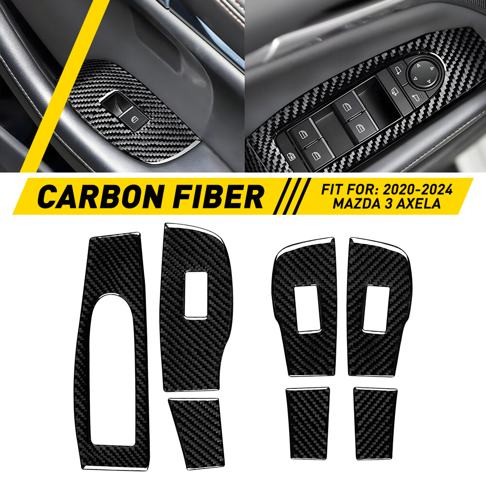 1 Set Fiber Carbon Window Lift Panel Switch Sticker Fits Mazda 2020-2024 3 Axela
