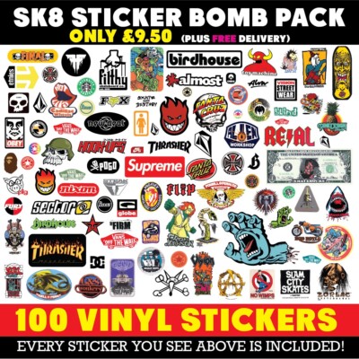 Skate Sticker Bomb x100 Sticker! Surf Skate Scooter BMX FREE UK P+P (Code 15)