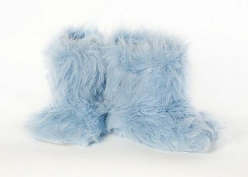 Children's Lollies Fluffy Faux Fur Shearling Boot Slippers Blue Pink Boys Girls - Afbeelding 3 van 10