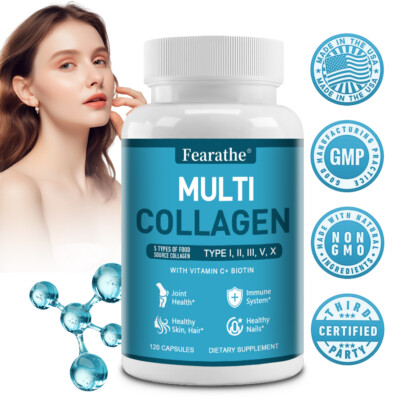 Multi Collagen Peptides 2000mg,Hydrolyzed Protein Peptides (Type I,II,III,V,X)