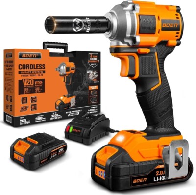 boen Cordless Impact Wrench 1/2 inch, 260FT-LBS, Brushless 2500RPM IW-79 Battery