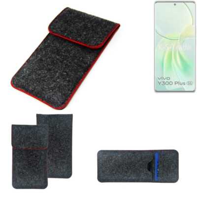Filz Hülle für Vivo Y300 Plus 5G dunkelgrau roter Rand Case Tasche Schutz Hül