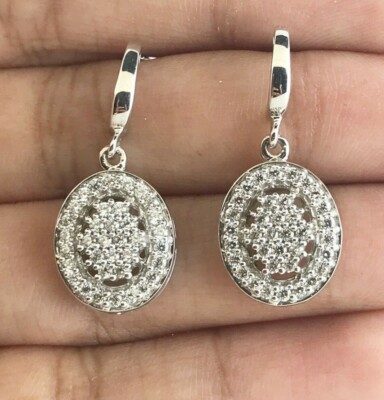 DEAL! 0.68 CT NATURAL ROUND DIAMOND CLUSTER HALO DROP DANGLE EARRINGS 14K GOLD