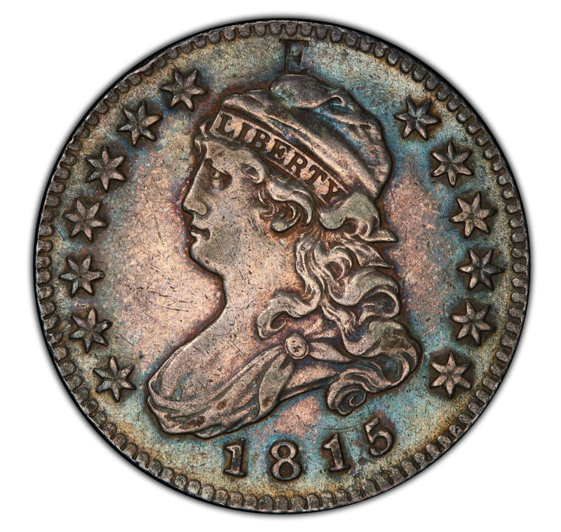 1815 Capped Bust Quarter 25C with E Stamp - Beautiful toning PCGS XF Details