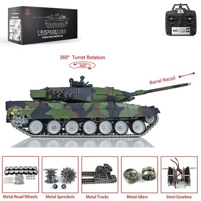 1/16 Scale Henglong 7.0 RC Tank 3889 Leopard2A6 Barrel Recoil Metal Track Wheels