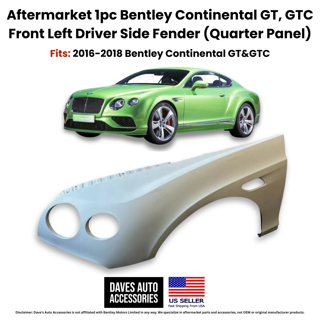 2016-2018 Bentley GT GTC Left Driver Side Carbon Fiber Fender Replacement 1PC