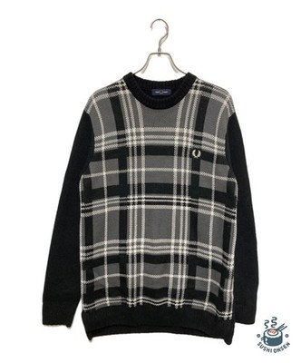 FRED PERRY Tartan Panel Sweater Size: M Black x white Men K4569