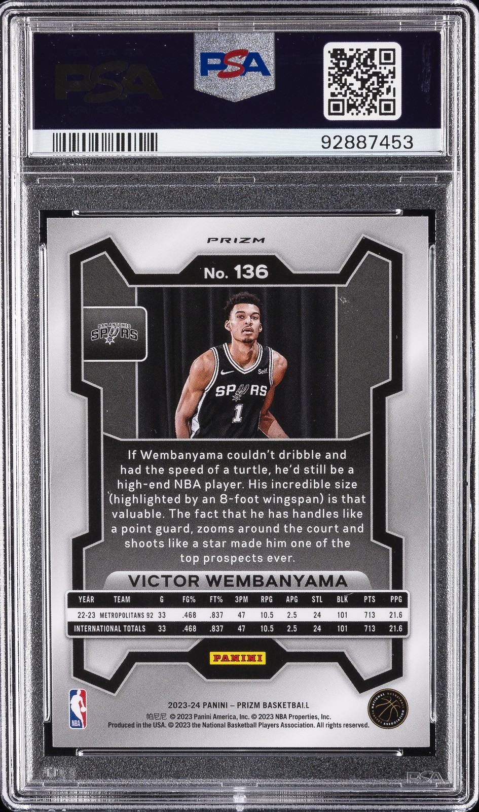 2023 PANINI PRIZM GREEN PRIZM #136 VICTOR WEMBANYAMA ROOKIE RC PSA 9 view 2
