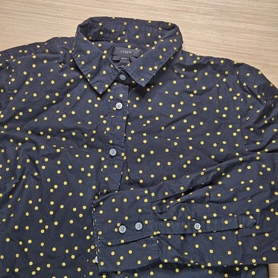 J. Crew Perfect Shirt Size 10 Black Yellow Polka Dot Long Sleeve Button Down