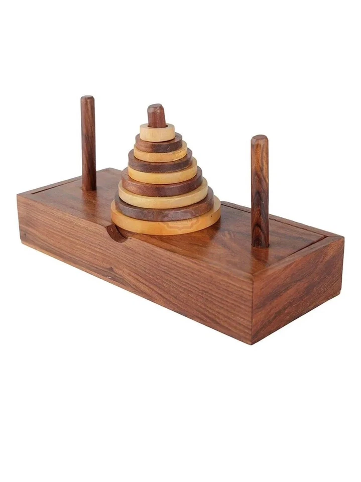 Torre di Hanoi in Legno Puzzle Game Brain Teaser Gioco Educativo con per Bambini - Immagine 2 di 2