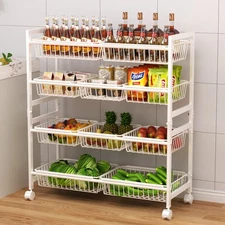 4-Tier Kitchen Storage Cart, Adjustable Rolling Pantry Storage Cart with 10 B...