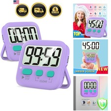 Digital Timer for Kids Kitchen Classroom Study Exercise Two Pack Purple