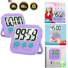 Digital Timer for Kids Kitchen Classroom Study Exercise Two Pack Purple
