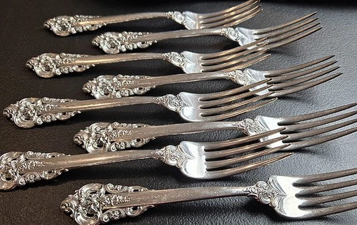 Wallace Grande Baroque Sterling Silver 8 TRUE Dinner Forks 8" Lot A