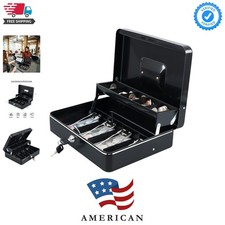 Cash Box with Money Tray and Key Lock,Tiered, Cantilever Design,4 Bill / 5 Co...