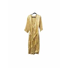 Oscar de la Renta Pink Label Yellow Floral Sheer Sleeve Lounge Robe Size L