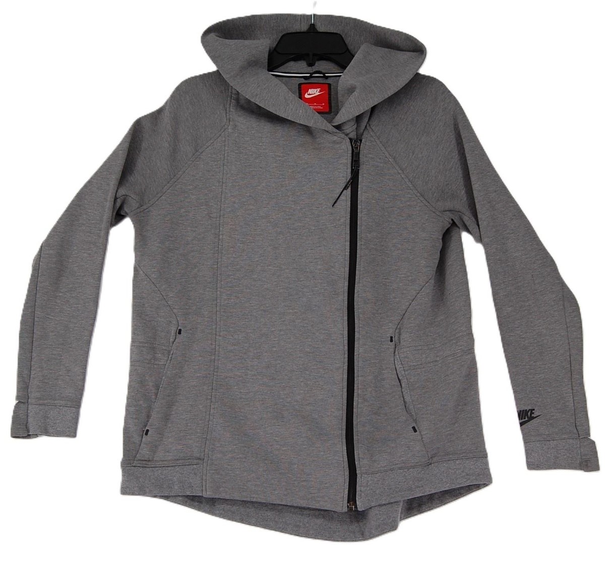 Nike Tech Fleece Jacket Womens Medium Gray Asymmetrical Zip Hoodie