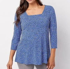 Susan Graver Size 4X Petite Blue Breeze Printed Liquid Knit Fit & Flare Tunic