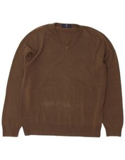 Marks & Spencer Mens Blue Harbour V-Neck Jumper Sweater Medium Brown DR06