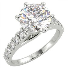 1.86 Ct Round Cut VS2/E Solitaire Pave Diamond Engagement Ring 14K White Gold