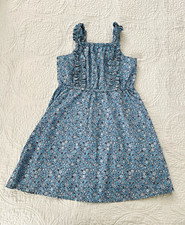 Crewcuts Girls Sundress Size 5 Blue White Floral Smocked Ruffle Lined
