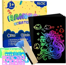 60 Pcs Scratch Art for Kids, Rainbow Paper, Black Magic Off... 