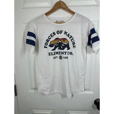Element T-Shirt Womens Small White Forces of Nature Bear Graphic Varsity Stripe