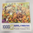 NIB Bits and Pieces 1000 Pc Puzzle Dogs Cats "Playing in the Leaves" 20" x 27"