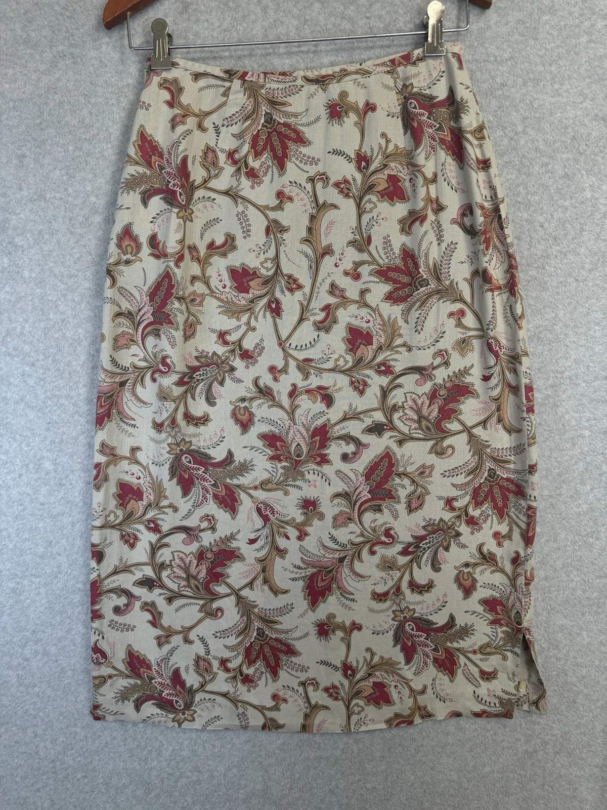 Charter Club 100% Linen Midi Skirt Sz 8 Floral Paisley Earth Tones Boho Chic