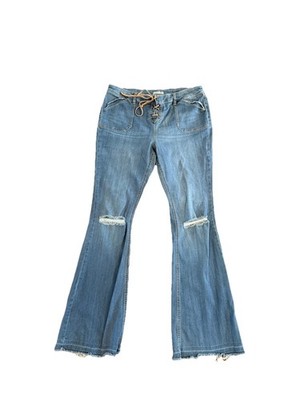 NY&C Boho Lace Up Flare Jeans - Distressed Wide Leg Denim - Size 12