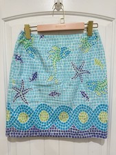 Lilly Pulitzer VTG Skirt Womens SZ 6 Starfish Whales A Line Mosaic Blue Teal