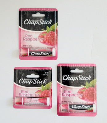 3 PACK .15oz CHAPSTICK Chapped Lips Moisturizer Care Red RASPBERRY DRY Lip Balm 