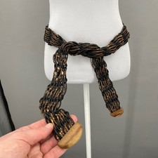 Handmade Beaded Woven Belt Brown Black Wood Accents Boho Festival