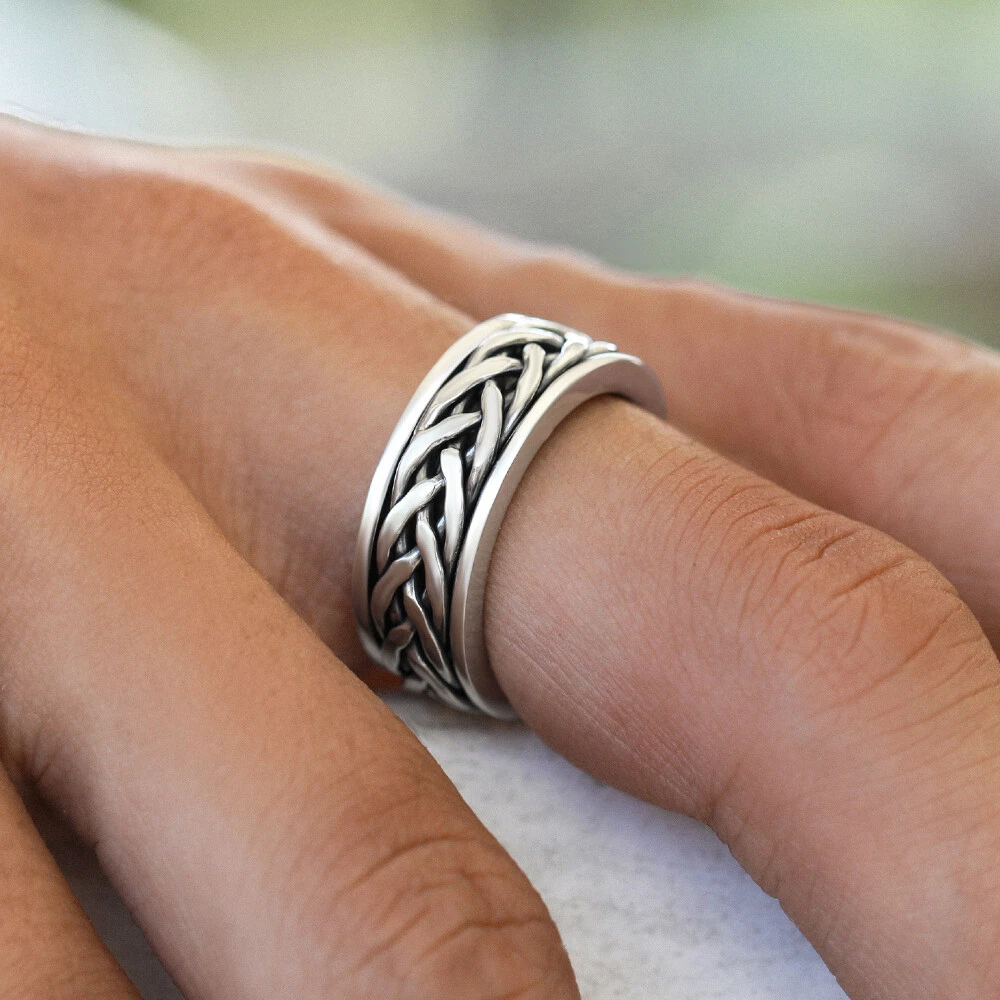 Mens Solid 925 Sterling Silver Moving Spinner Worry Ring Size 8 to