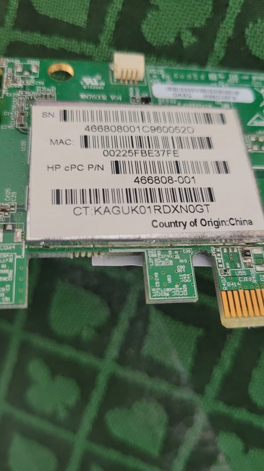 HP 466808-001 WiFi 802.11 WLan PCIe Card w/antenia WN7600R PPQ-WN7600R-MVA - Image 2 of 2