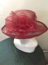 VICTORIA ANN Ladies Red Maroon Sinamay Hat