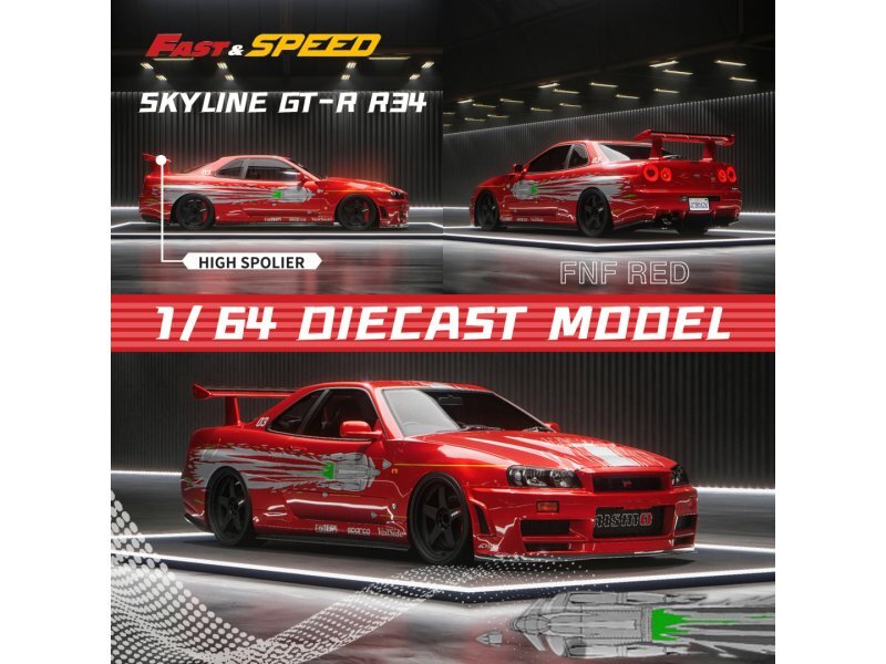 NISSAN Skyline GT-R (R34) - Fast & Furious - red - Fast Speed 1:64