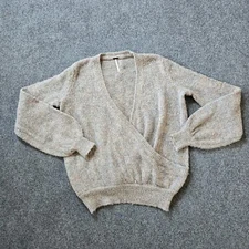 Free People Sweater Womens Small Gray Mohair Alpaca Faux Wrap Long Sleeve Casual