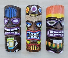 Tiki Mask Tribal Art Decor Wood Bali Colorful wall hanging Turtle African Set/3