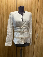 HUBERT GASSER WHITE LINEN BLAZER WITH BOWS-IT 42