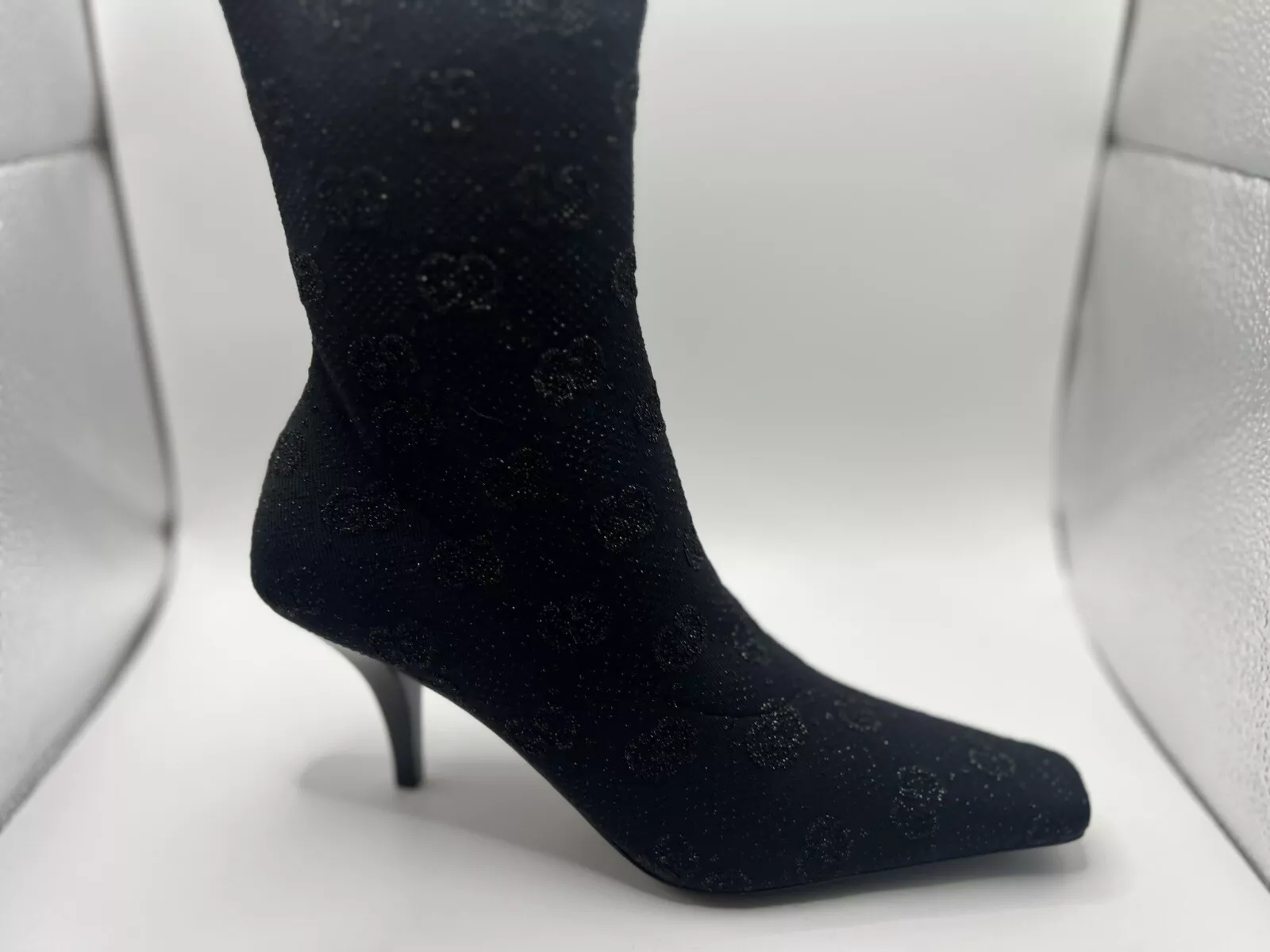 Bottines femme neuves Gucci noir brillant lame GG jersey tricot Tom 8 38