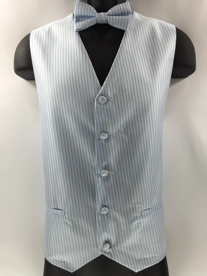 Rucci Chillino Men's Vest White with Blue Two Pockets Bow Tie Hanky Sizes L - 2X - Image 3 of 4