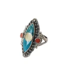 Vintage 950 Fine Silver Native American Ring Turquoise Red Coral Shell Size 8.5