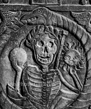 1948/70 Vintage ANSEL ADAMS Gravestone Carving Skull & Sun Large Photo Engraving